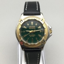 Vintage Guess Waterpro 1989 Womens Watch 30mm Green Dial Leather New Battery