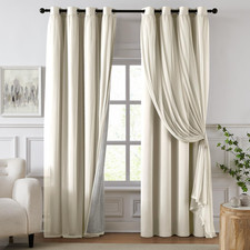 Ivory 100 Blackout Curtains 108" Long with Sheer Overlay, 52"W X 108"L