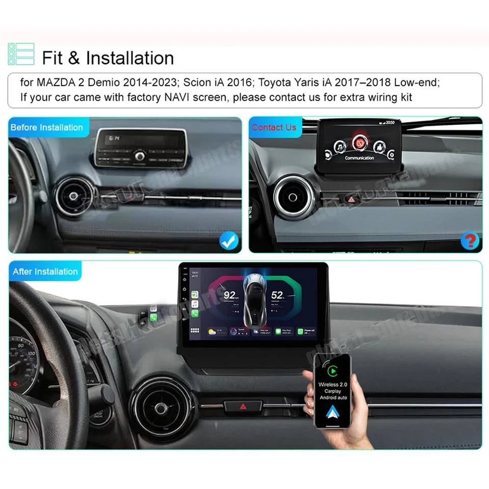 Radio estéreo Android 13 Carplay para Scion iA Mazda 2 Demio 2014-2023 NAVI 2+32 GB Foto 3 de 4
