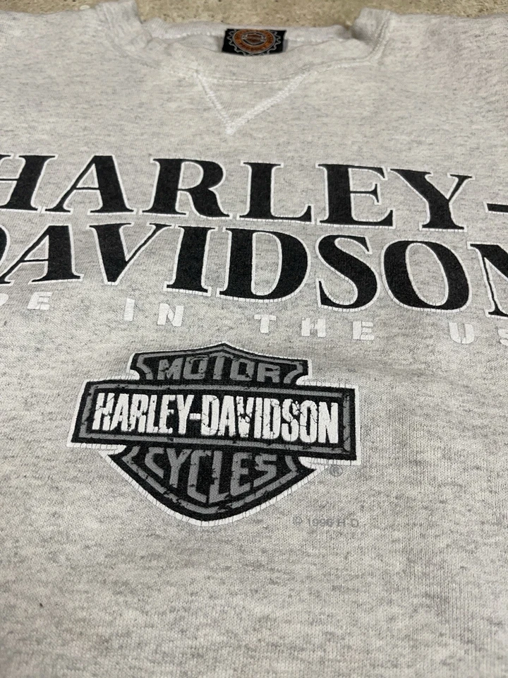 Sudadera Harley Davidson Vintage Años 90 Grande Genuina Moto Gris Cuello Redondo Foto 2 de 4
