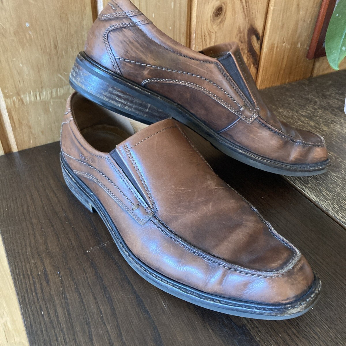 Ecco Mens Windsor Amber Brown Leather Slip On Casual Loafers Dress