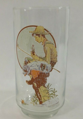 Norman Rockwell Boy Fishing Coca-Cola Coke Collector's GLASS CUP - Picture 1 of 8