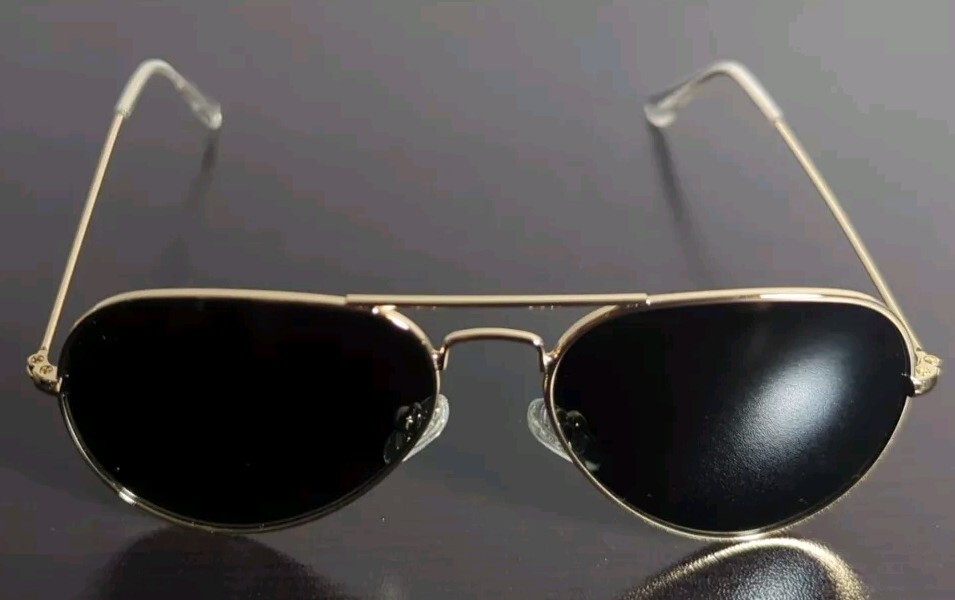 Aviator Sunglasses Men's Metal Black Gold Thin, Brand New-image