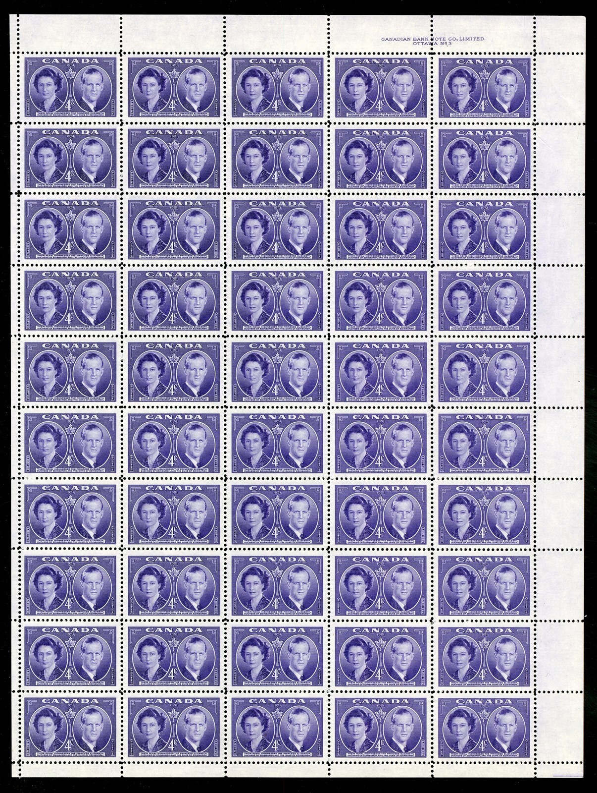 CANADA SHEET Scott 315 NH UR Plate 3 4¢ Violet Royal Visit