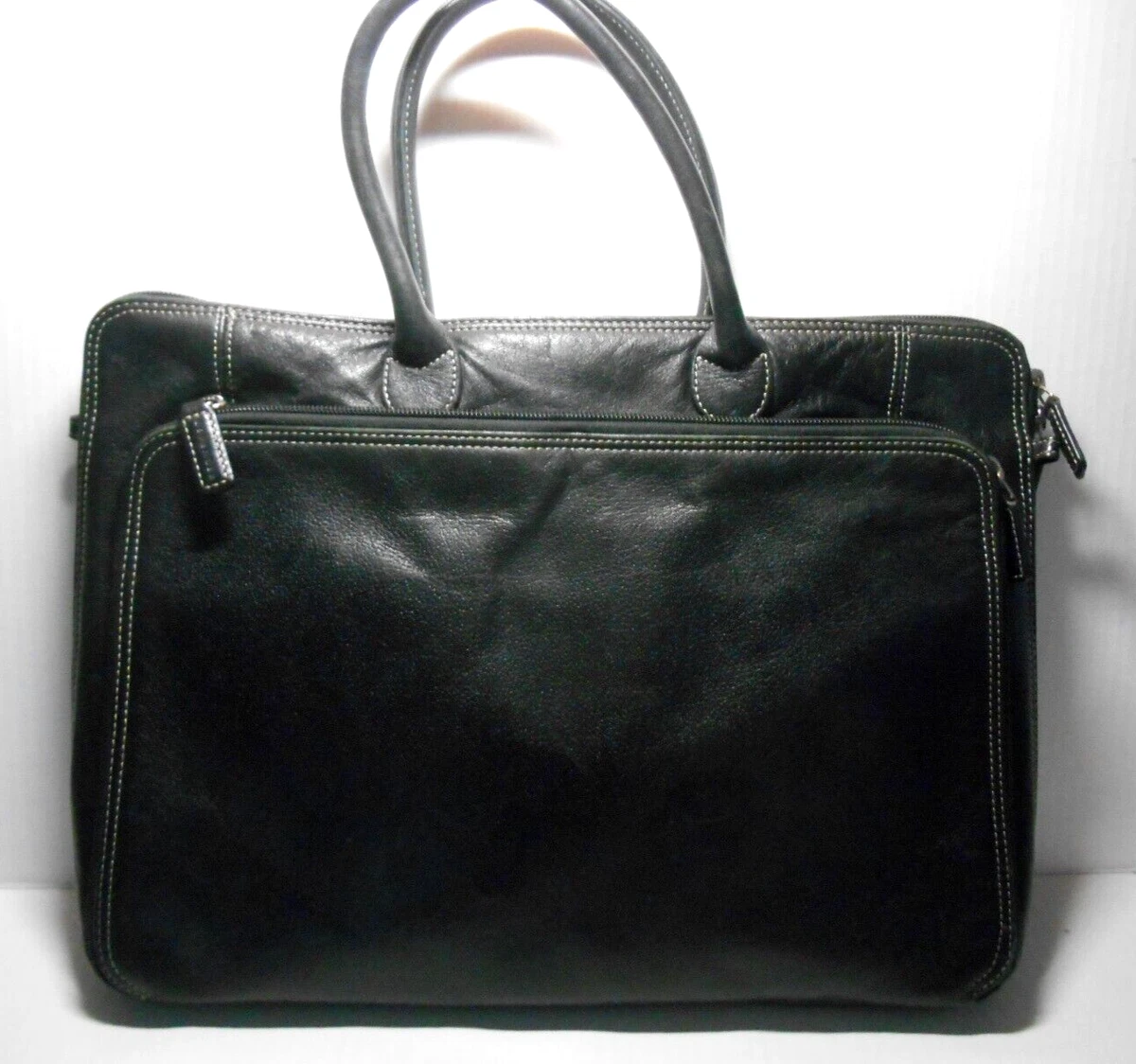 LEVENGER Expandable Black Leather Messenger Laptop Briefcase Tote