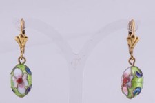 Vintage Easter Eggs Shaped Earrings Set Gold Plated Cloisonne Enamel