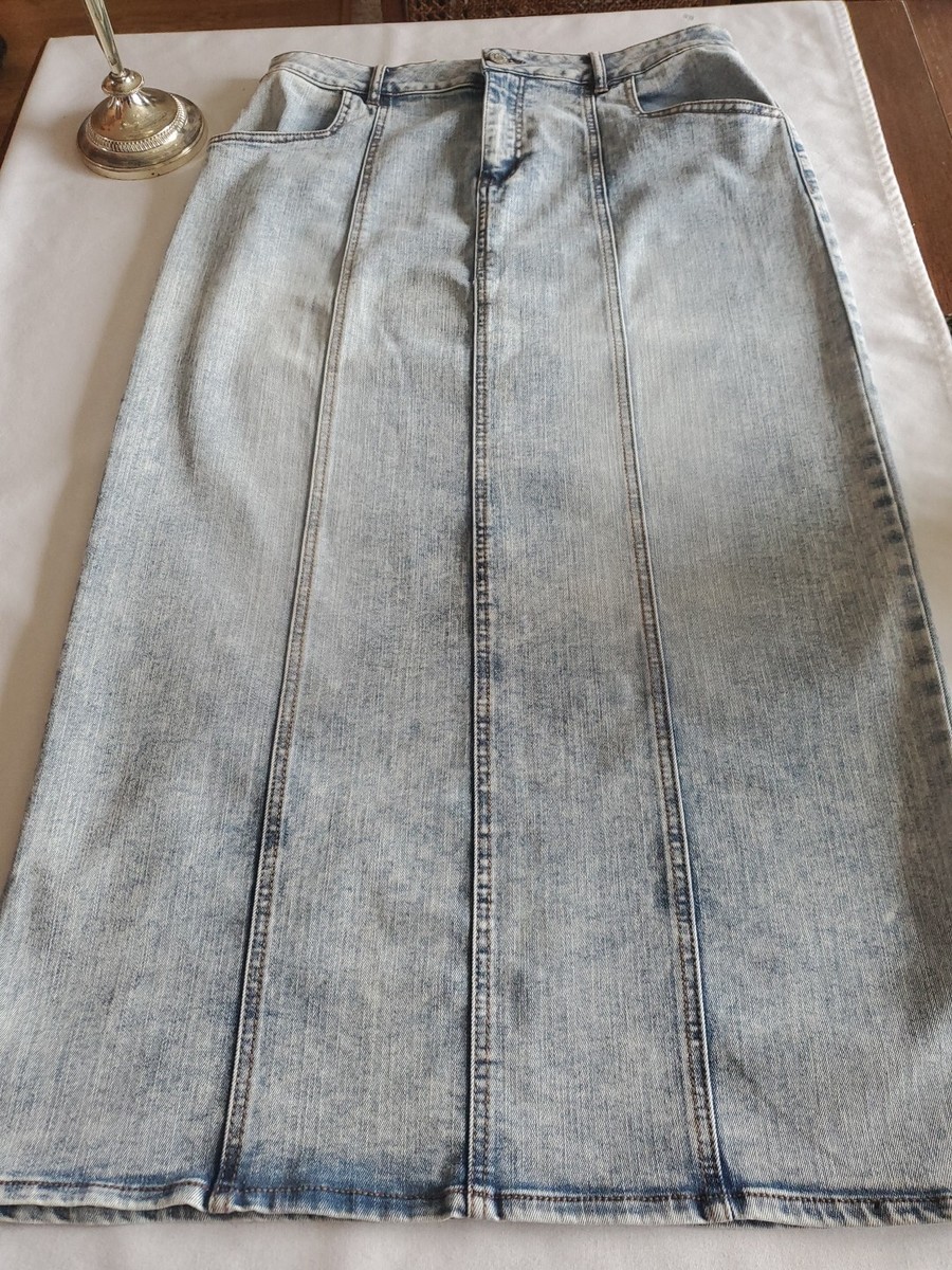 1946 Denim Long Blue 100% Cotton Denim Jean Skirt Modest Distressed  Size 10