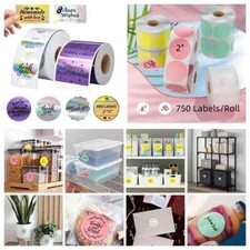 Direct Thermal Labels 2 Inch 50mm Round Self-Adhesive Stickers 750/Roll 2 Roll