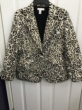 Chico's Women's Animal Print W/Gold Metallic L/S Blazer Jacket Size 1 M/8