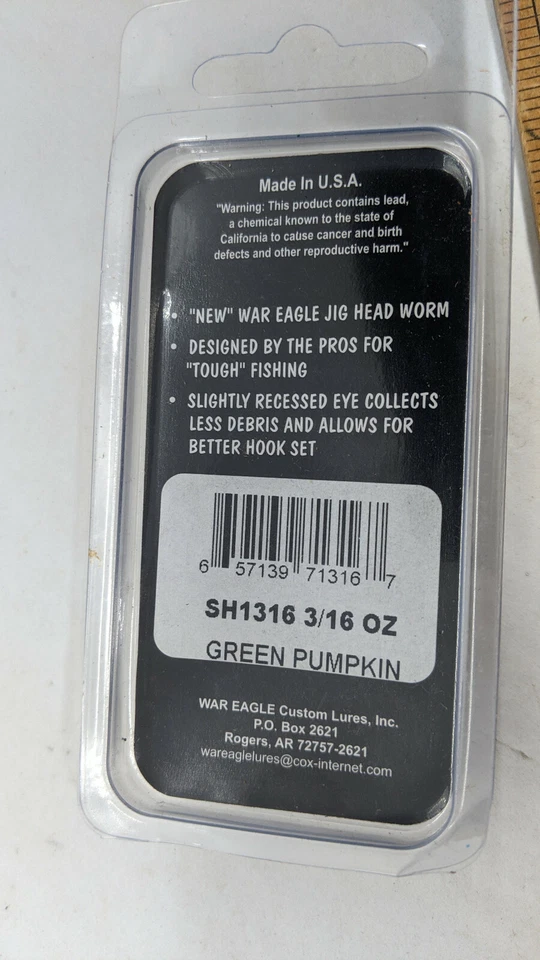 War Eagle 夹头蠕虫套件 5 包 3/16 盎司 绿色南瓜, 贝斯, 派克, 瓦莱 — 第 3/3 张图片