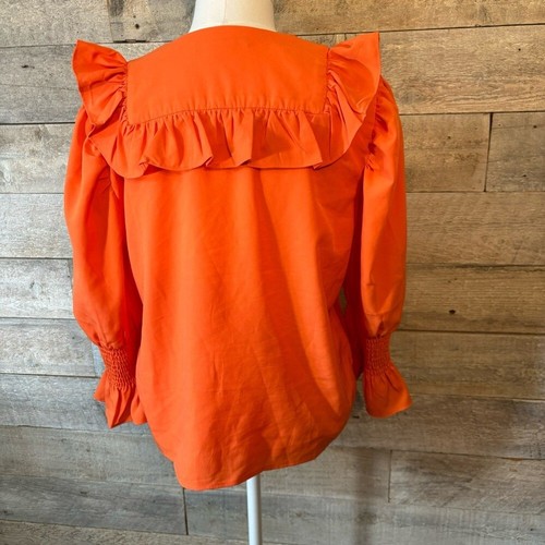 French Connection women’s orange Ruffled V-Neck Women's Top blouse in size med - Picture 4 of 8