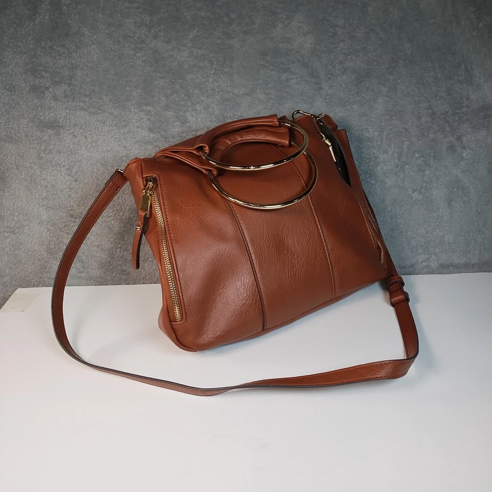 INC International Concepts Bolso de Mano Brazalete Bandolera Marrón Dorado Herrajes Cuero Foto 2 de 4