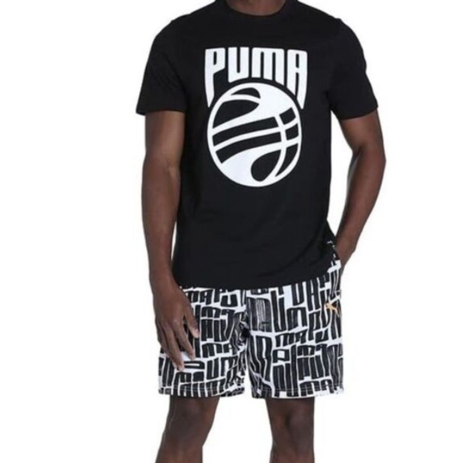 Puma Men's Crewneck Posterize Graphic Basketball T-Shirt Black /White-XXL