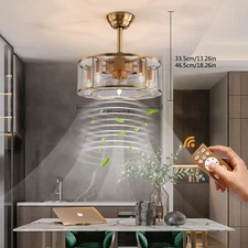 18inch 40W Industrial Indoor Cage Ceiling Fan Chandelier Gold w/ Remote Control