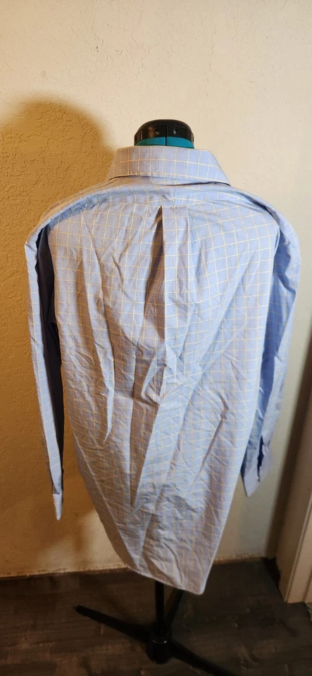 Lands End Dress Shirt Button Up Size 16.5/34 Blue/Yellow Plaid Supima - Image 2 of 3