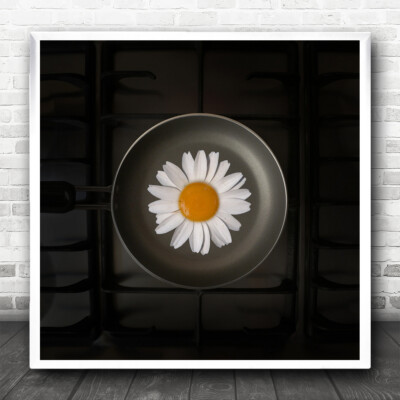 Blumen Flora Ei Bratpfanne Küche Herd Quadratisch Wand Kunstdruck