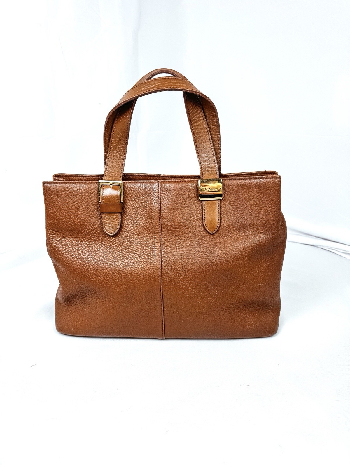 Vintage Burberry Leather Tote Handbag, Gold Hardware