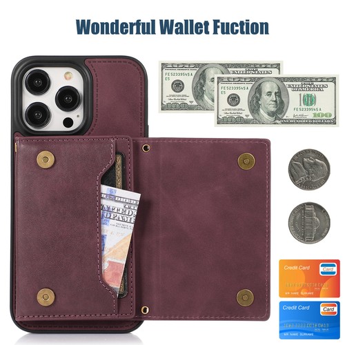 For iPhone 15 Pro Max 14 12 11 XR 8 Diamond Leather Wallet Lanyard Cover Case - Picture 66 of 72