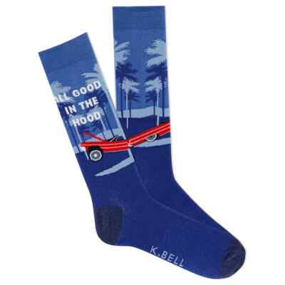 NWT. K. Bell Men's Crew Socks, ''All Good in the Hood''. Shoe sizes 6.5-12