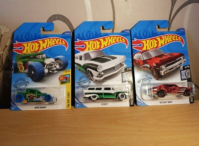3er Set heiße Räder. 68 Chevy, 8 Kisten, Knochenschüttler. Lange Karte. Neu ungeöffnet
