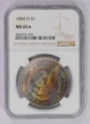 1884 O Morgan Dollar NGC MS65 Star Beautiful rainbow toning, great colors!