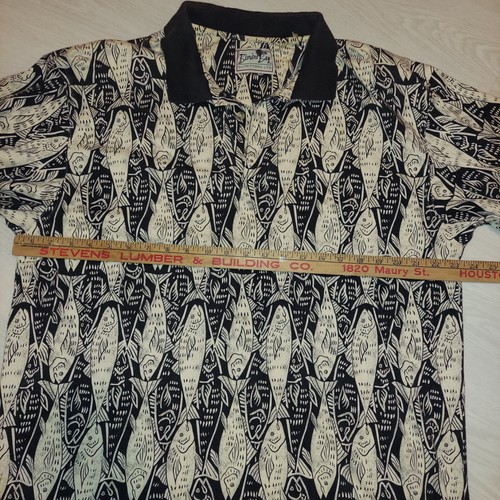 Aop All Over Print Shirt Size XL ? No Tag Black White Fish Pullover Collar - Picture 6 of 14