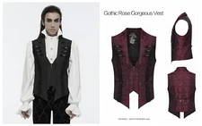 Punk Rave Men Gothic Rose Patterned Gorgeous Vest Retro Slim Fit Wasitcoat