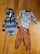 Carter 3- Pieces Items Set: 1 Piece W/ Hoodie, 2nd Body Suit ,Pant -12 Mo. Boy.