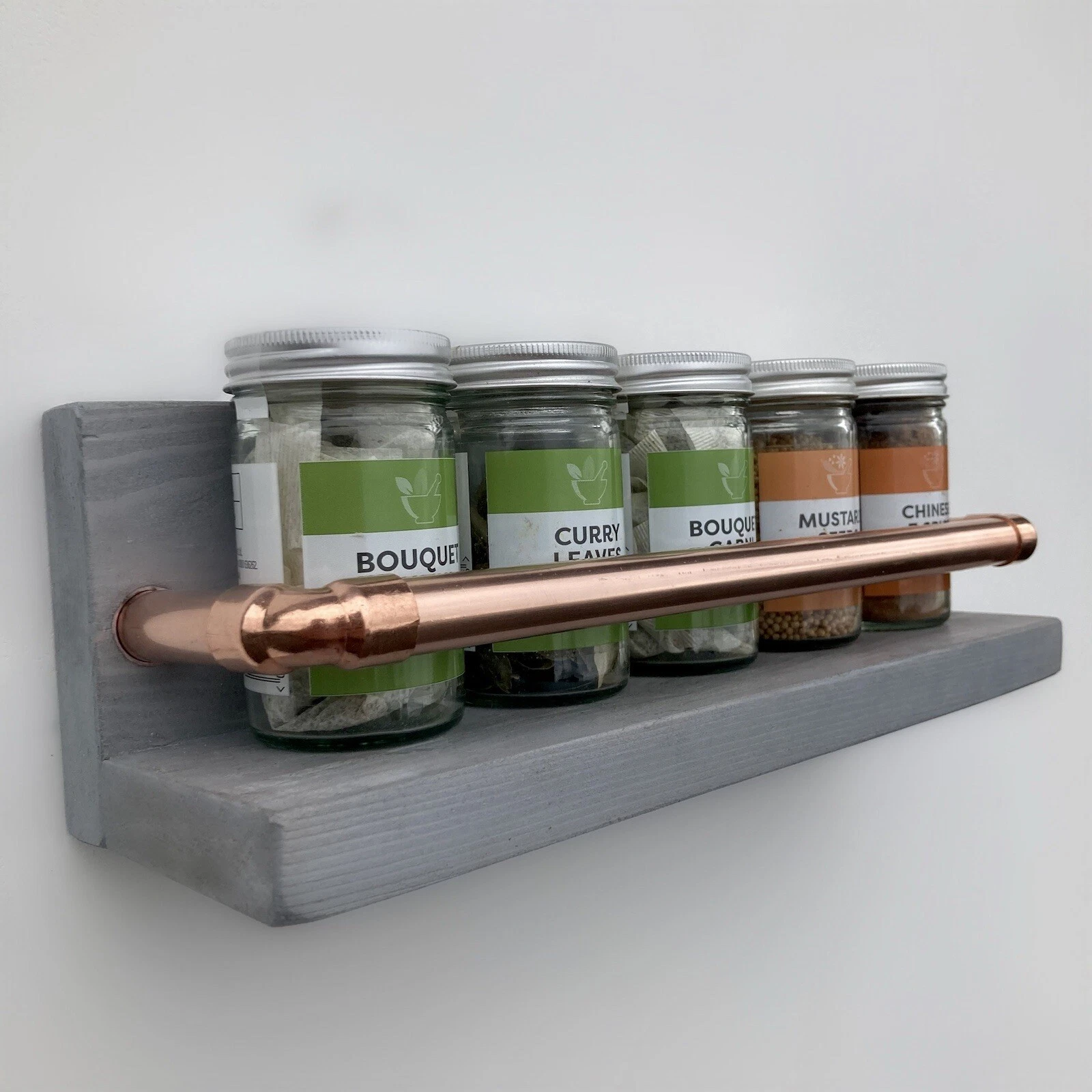 Copper Spice Rack Handmade Wall Mounted - Dovetail Grey Herb Shelves