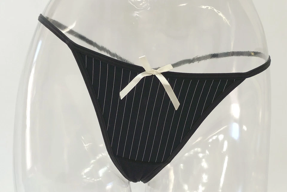 Conjunto de babydoll y tanga Biatta Intimates negras a rayas para mujer 34B-36C Foto 4 de 4