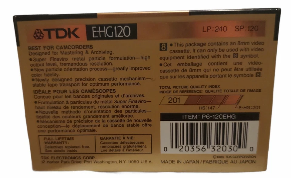TDK EHG120 E-HG 120 Metal Particle 8MM Camcorder Video Cassette NTSC P6-120 New - Image 2 of 2