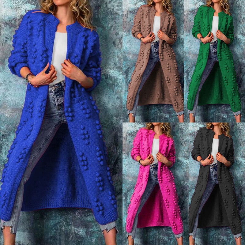 Cardigan Pattern Longline Thick Cardigan Women Long Sleeve Chunky