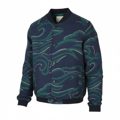 SCOTCH & SODA Herren Jacke M Dunkelblau Gemustert Knopfverschluss Leicht Bomber