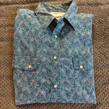 Wrangler Wrancher Western Shirt Teal Paisley Pearl Snap Long Sleeve Men's