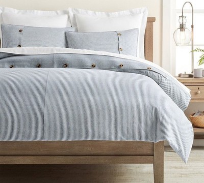 Pottery Barn-Wheaton Striped Cotton Linen Duvet Cover