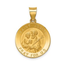 14k Yellow Gold Saint Joseph Medal Pendant with Lily Jesus Catholic Necklace