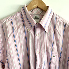 Lacoste Mens Striped Dress Shirt 44 XL Pink Blue Mint Button Up