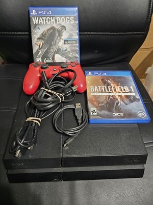 Sony PlayStation 4 Console Bundle w Watch Dogs & Battlefield 1 Tested Fast Ship