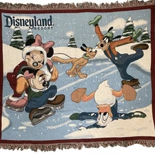 Disneyland Resort Tapestry Throw Blanket Mickey Minnie Donald Ice Skating 50x60
