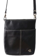 Lauren Ralph Lauren Black Leather Crossbody Bag Rectangle front slip pockets