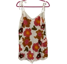 Jungmaven Hand Stamped Floral Sespe Short Romper Hemp Cotton Size Small NEW