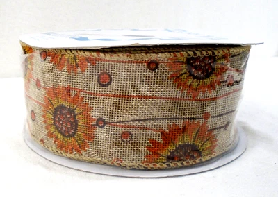 Burton & Burton Sunflower Burlap Look Fall Autumn Wire Edged Ribbon 2.5" x 20yds - Image 1 of 3