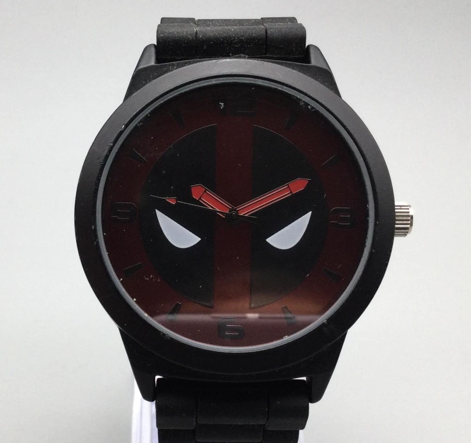 Reloj Marvel Deadpool Hombre 45mm Negro Rojo Dial Accutime DEP1921 Batería Nueva Foto 2 de 4