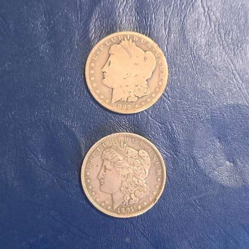 Morgan Silver Dollars 1899 1891 $1 Silver Coins with Album