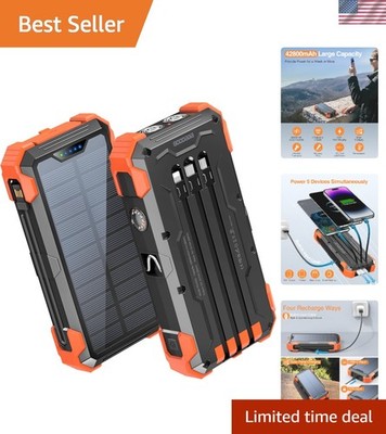 Portable Charger 42800mAh with Built-in Cables and Thermometer in Orange
