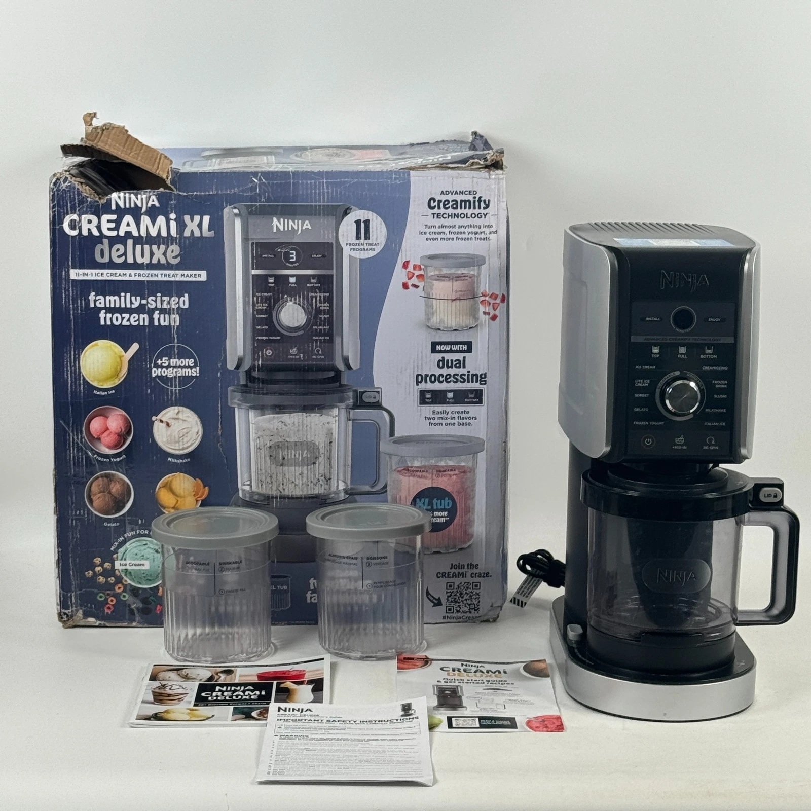 Ninja CREAMi Deluxe 11-in-1 NC501 Ice Cream Maker - Used NO PADDLE