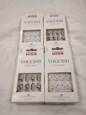 Kiss Voguish Glue on Nails 4 Kits Of 28 Short Hearts Flowers Multicolored- New