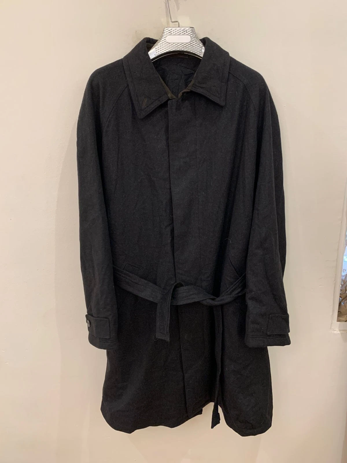 Vintage Bogner pure wool charcoal belted classic over coat 54R 2XL