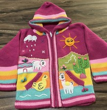 Hand-embroidered Peruvian children's hooded sweater cardigan Size 4 New