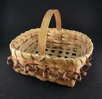 Artisan Gathering Basket Handmade Split Oak Dovetail Curls Vintage Signed